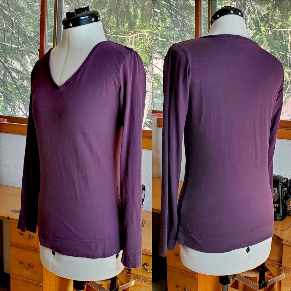 Ethos Paris Long-Sleeve T-Shirt Top in Plum Sz Med